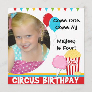 Customized Photo Circus Birthday Invitations