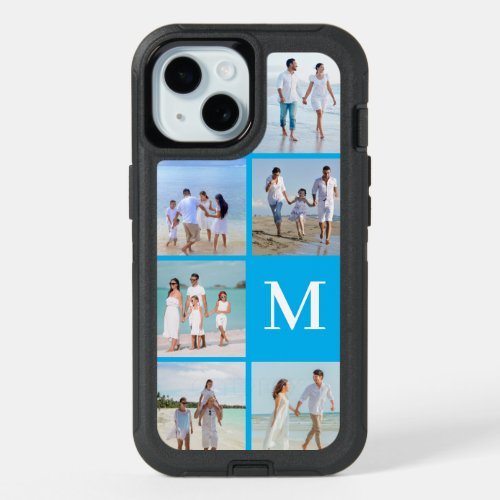 Customized photo collage blue initial monogram iPhone 15 case