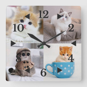 Customized Photo Cute Cat Square Wall Clock
