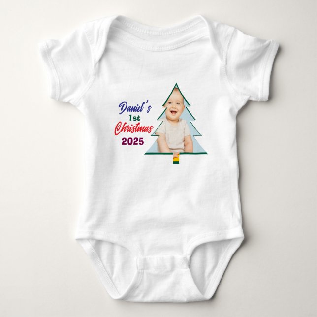 Customized Photo Daniel's 1st Christmas Tree  Baby Bodysuit (Front)