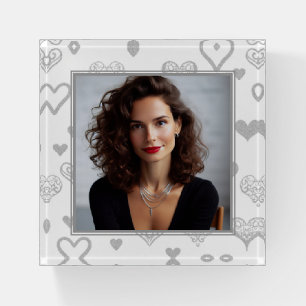 Customized Photo Elegant Silver Decorative Hearts Paperweight