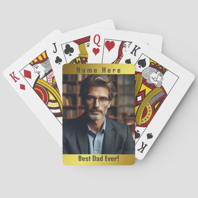 Customized Photo Golden Dad Classic Playing Cards (Back)