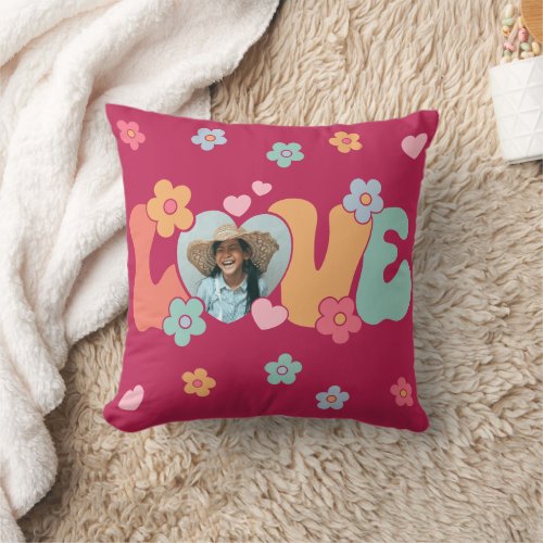 Customized Photo Love Flowers Hippie Mothers Day  Throw Pillow