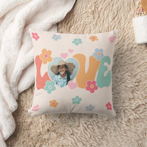 Customized Photo Love Flowers Hippie Mothers Day  Throw Pillow