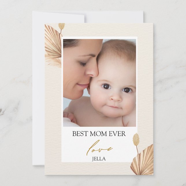 Customized Photo Mother's Day Floral Flat Card (Front)