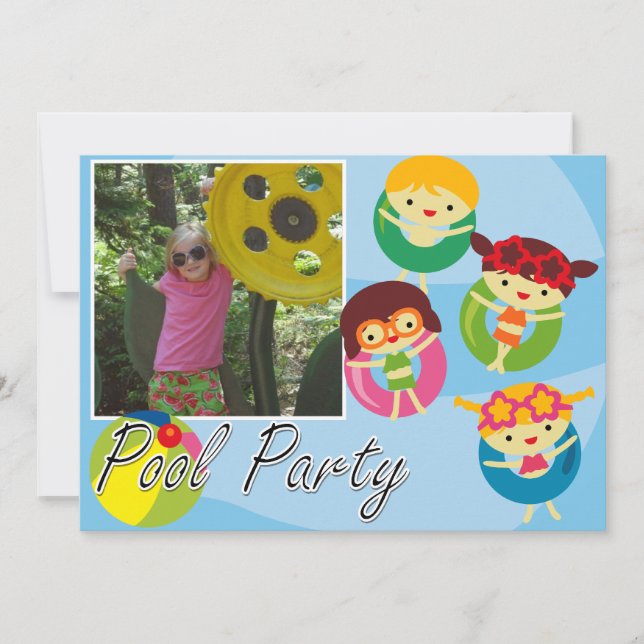 Customized Photo Pool Party Swimming Birthday Invitation (Front)