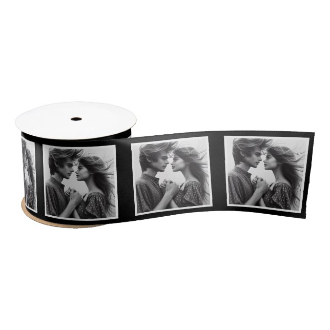 Customized Photo Ribbon Black and White Engagement (Spool)