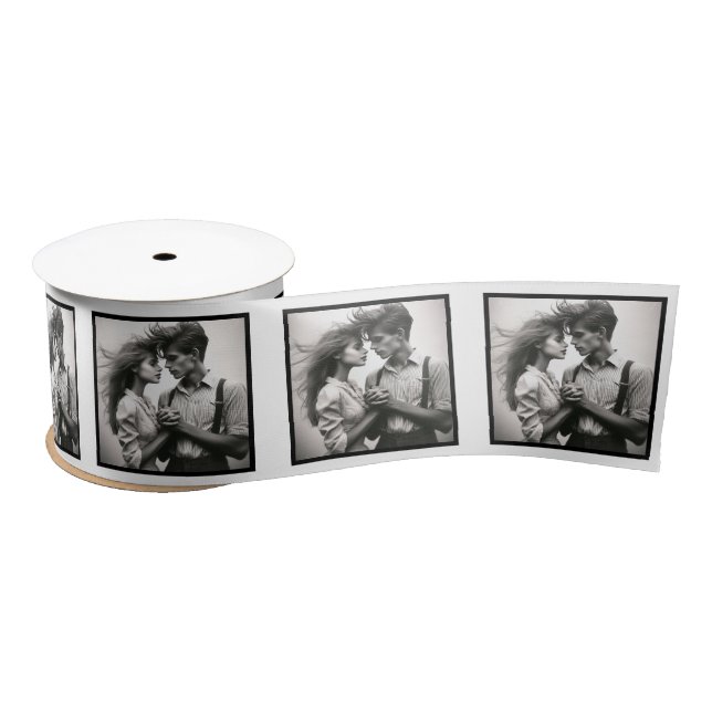 Customized Photo Ribbon White Grey Vintage Couple (Spool)
