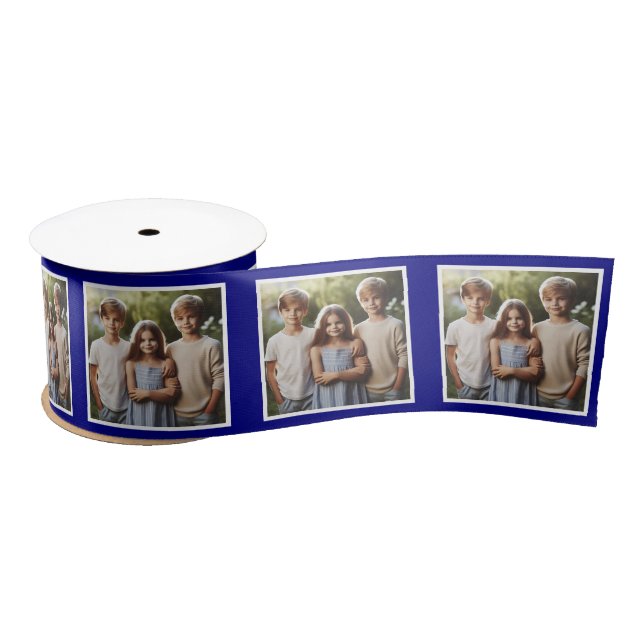 Customized Photo Ribbon White Navy Blue Kids (Spool)