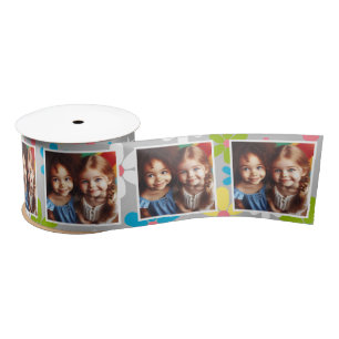 Customized Photo Ribbon White Silver Spring Floral