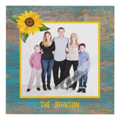 Customized Photo Rustic Wood Watercolor Sunflower Faux Canvas Print