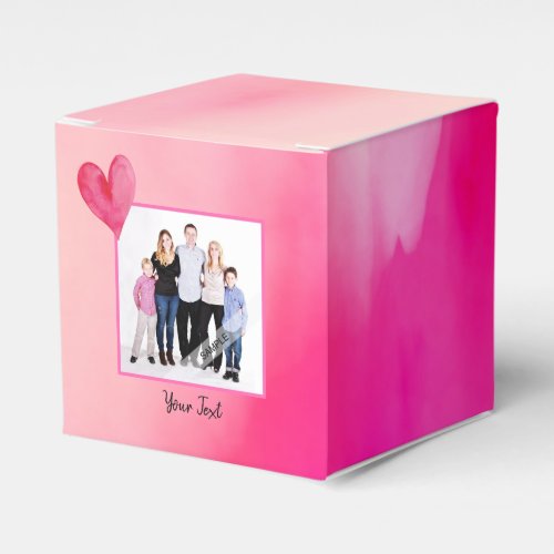 Customized Photo Watercolor Pink Heart Love Favor Boxes