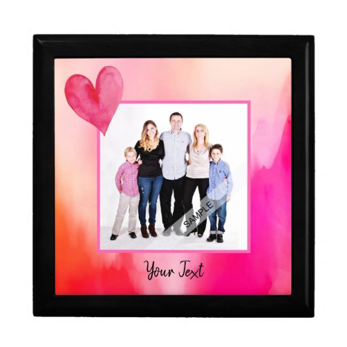 Customized Photo Watercolor Pink Heart Love Gift Box