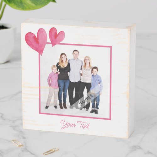 Customized Photo Watercolor Pink Heart Love Wooden Box Sign