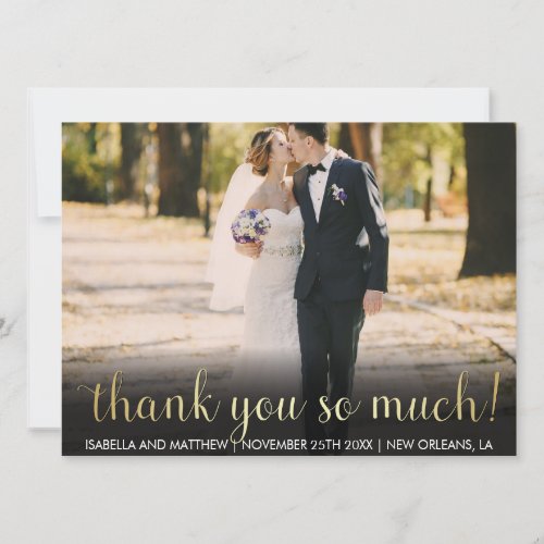 Customized Photograph  Glossy Gold Gradient Font Thank You Card