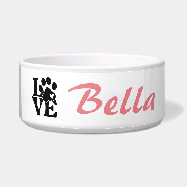 Customized Picture Love you Pet Pawprint  Bowl (Front)
