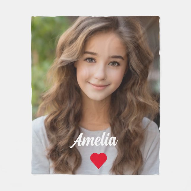 Customized picture modern script Name love  Fleece Blanket (Front)