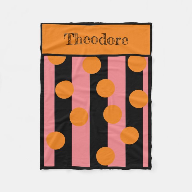 Customized Pink and Black Striped Fleece Blanket (Front)