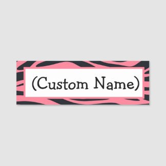 Customized Pink and Black Zebra Animal Print  Name Tag