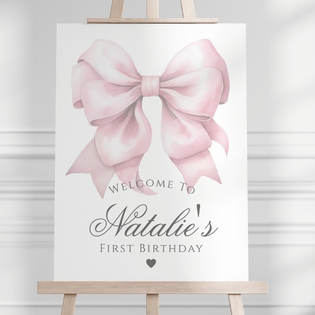 Customized Pink Bow 1st Birthday Welcome Sign (Creator Uploaded)