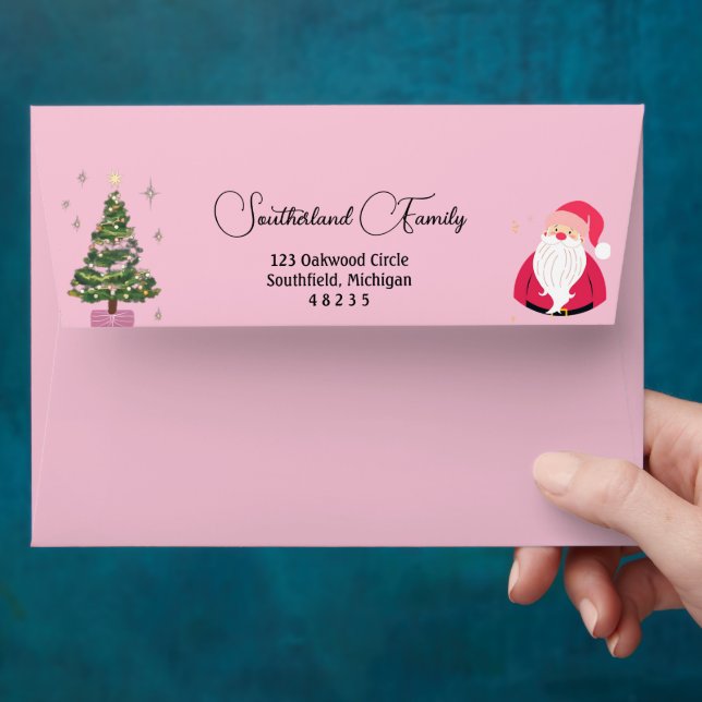Customized Pink Christmas Envelope with Santa (Hand)