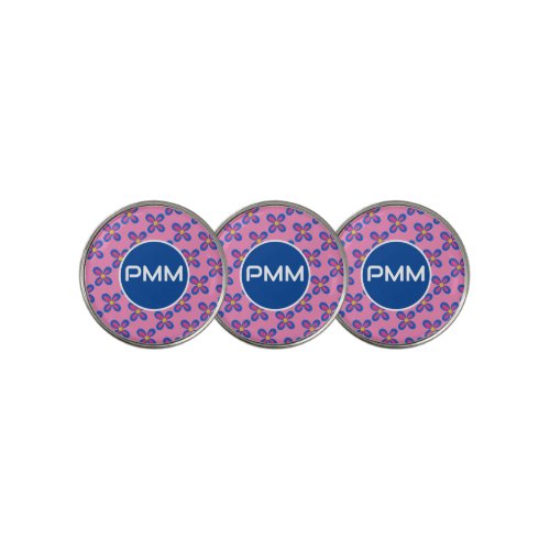 Customized Pink Flower Monogram Golf Ball Marker