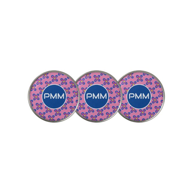 Customized Pink Flower Monogram Golf Ball Marker (3 Up)