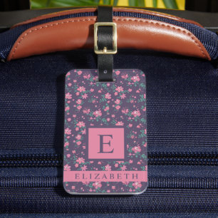 Customized Pink Flowers Purple Floral Luggage Tag