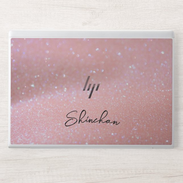 Customized Pink Glitter HP Laptop Skin (Front)