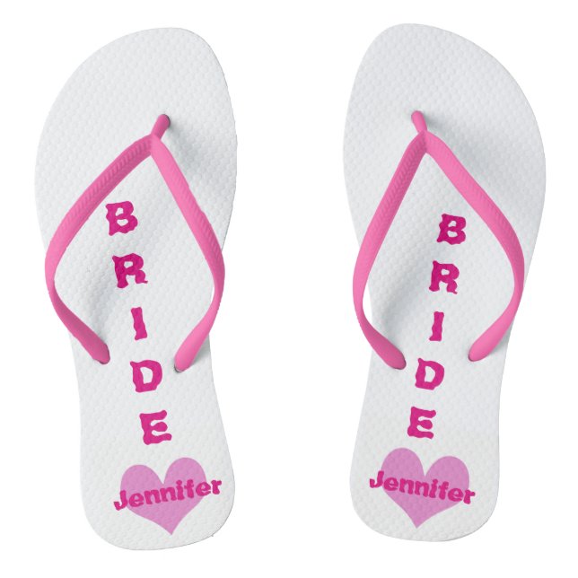 Customized Pink Heart Bride Flip Flops (Footbed)