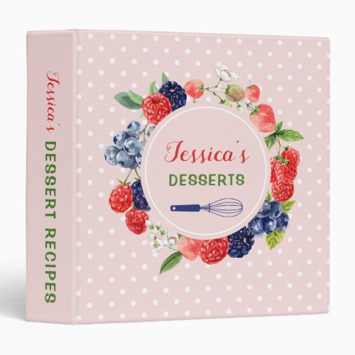 Customized Pink Kitchen Bakery Dessert Recipe Book 3 Ring Binder
