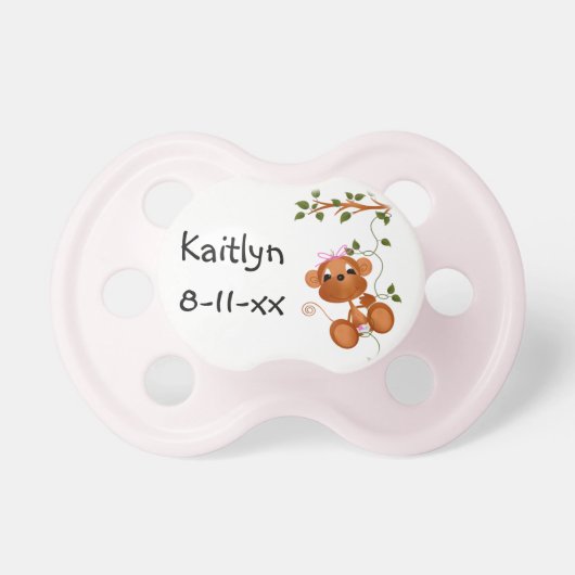 Customized PInk Monkey on Branch Baby Pacifier (Front)