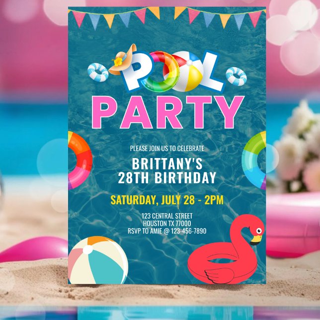 Customized Pink Pool Party Girl Birthday Party Invitation (Creator Uploaded)