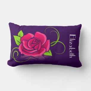 Customized Pink Rose Illustration Lumbar Pillow
