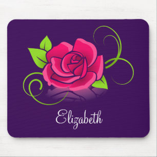 Customized Pink Rose Illustration Mouse Pad