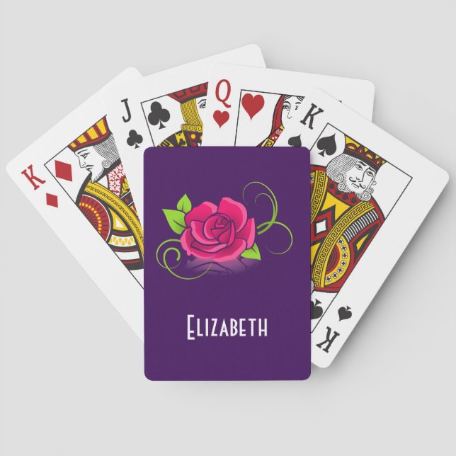 Customized Pink Rose Illustration Poker Cards (Back)