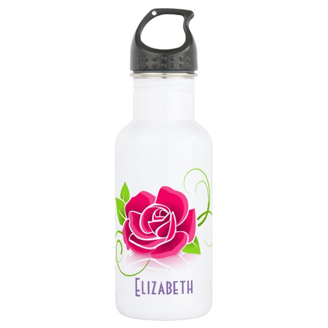 Customized Pink Rose Illustration Stainless Steel Water Bottle (Front)