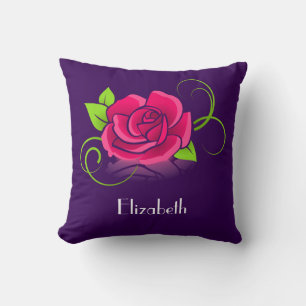 Customized Pink Rose Illustration Throw Pillow