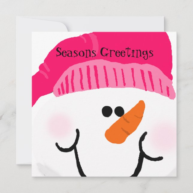 Customized Pink Snowman Holiday Card (Front)