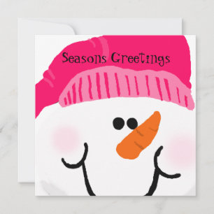 Customized Pink Snowman Holiday Card
