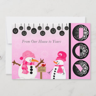 Customized Pink Snowman Joy Holiday Card