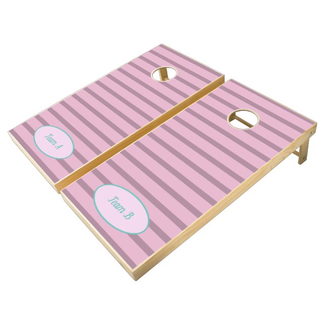 Customized Pink Striped Design Cornhole Set (Angled)