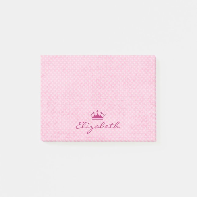 Customized Pink Tiara ona  Polka Dot Pattern Post-it Notes (Front)
