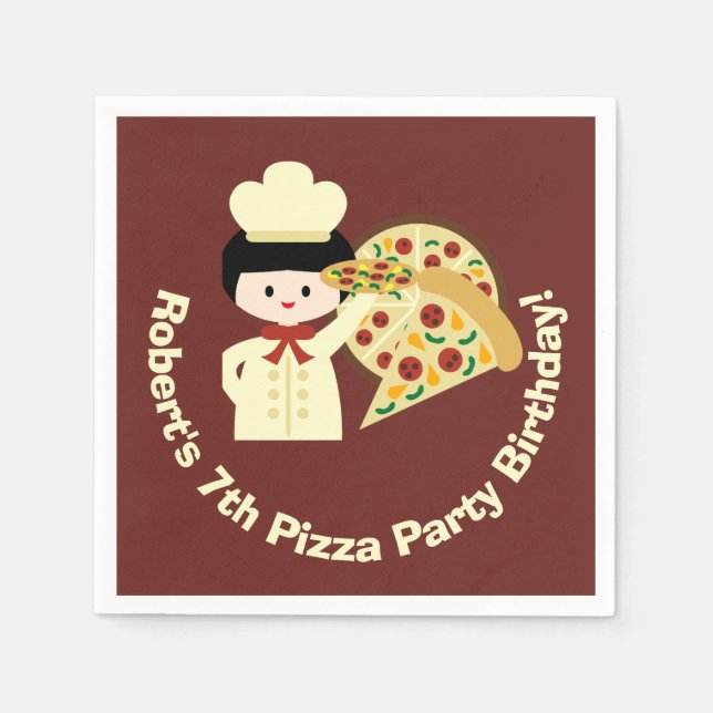 Customized Pizza Party Birthday Paper Napkins (Front)