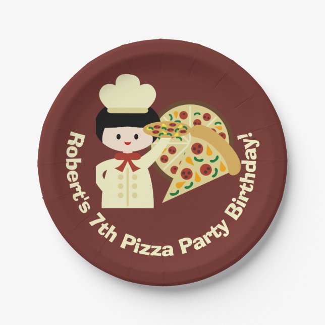 Customized Pizza Party Happy Birthday Paper Plates (Front)