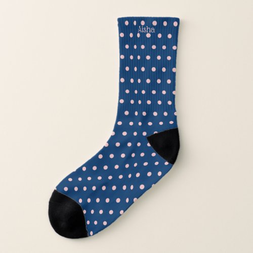 Customized Polka Dot _ Navy Blue  Pink _  Socks