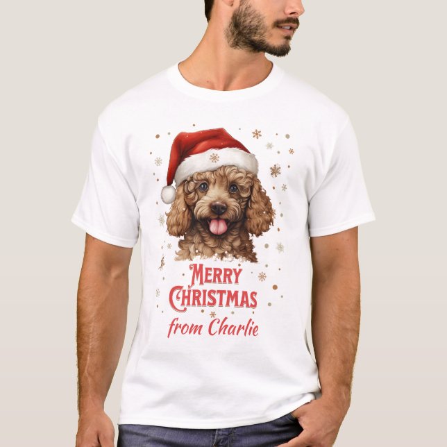 Customized Poodle Dog Santa Merry Christmas T-Shirt (Front)