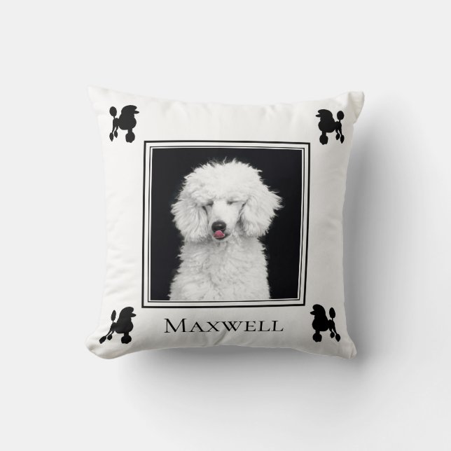 Customized Poodle Photo with Silhouette Throw Pillow (Front)