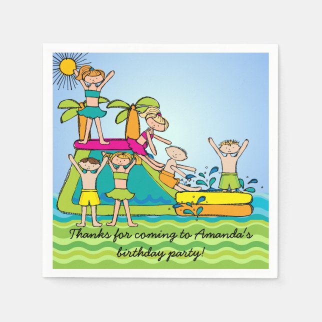 Customized Pool Party Birthday Paper Napkins (Front)