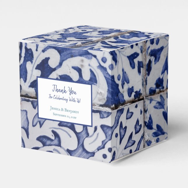 Customized Portuguese Tiles Azulejo Floral Favor Boxes (Front Side)